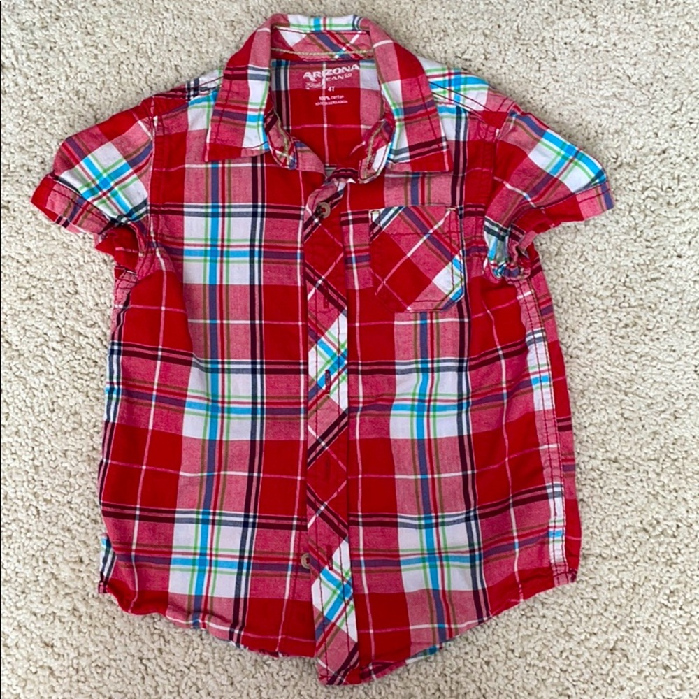 Red plaid button down shirt